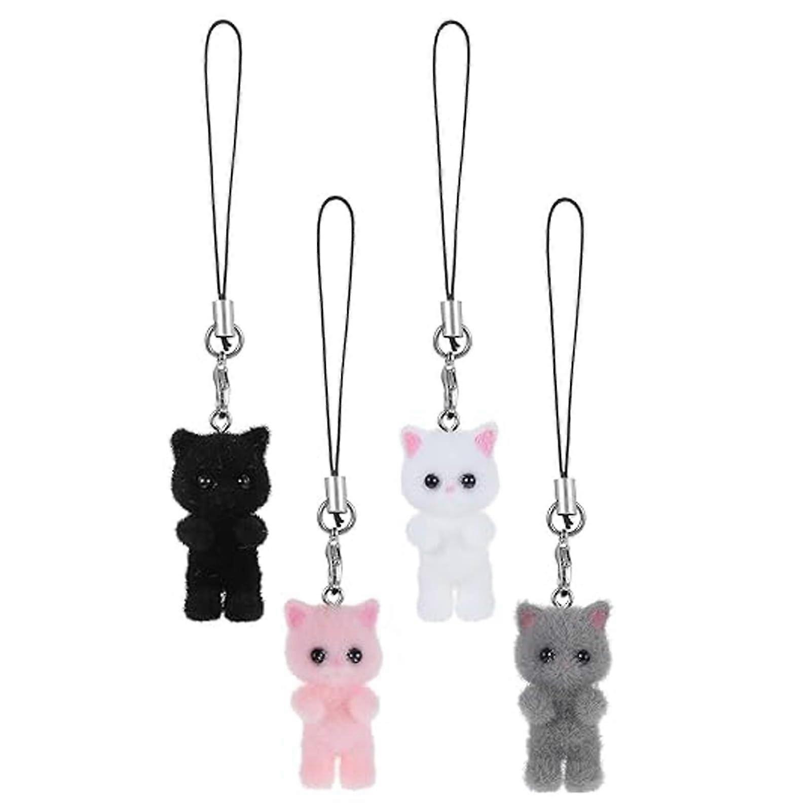 Cat Phone Charm with Cute Velvet Cat Design for Mobile Cases, Backpacks, Wallets, Cameras, 4pcs