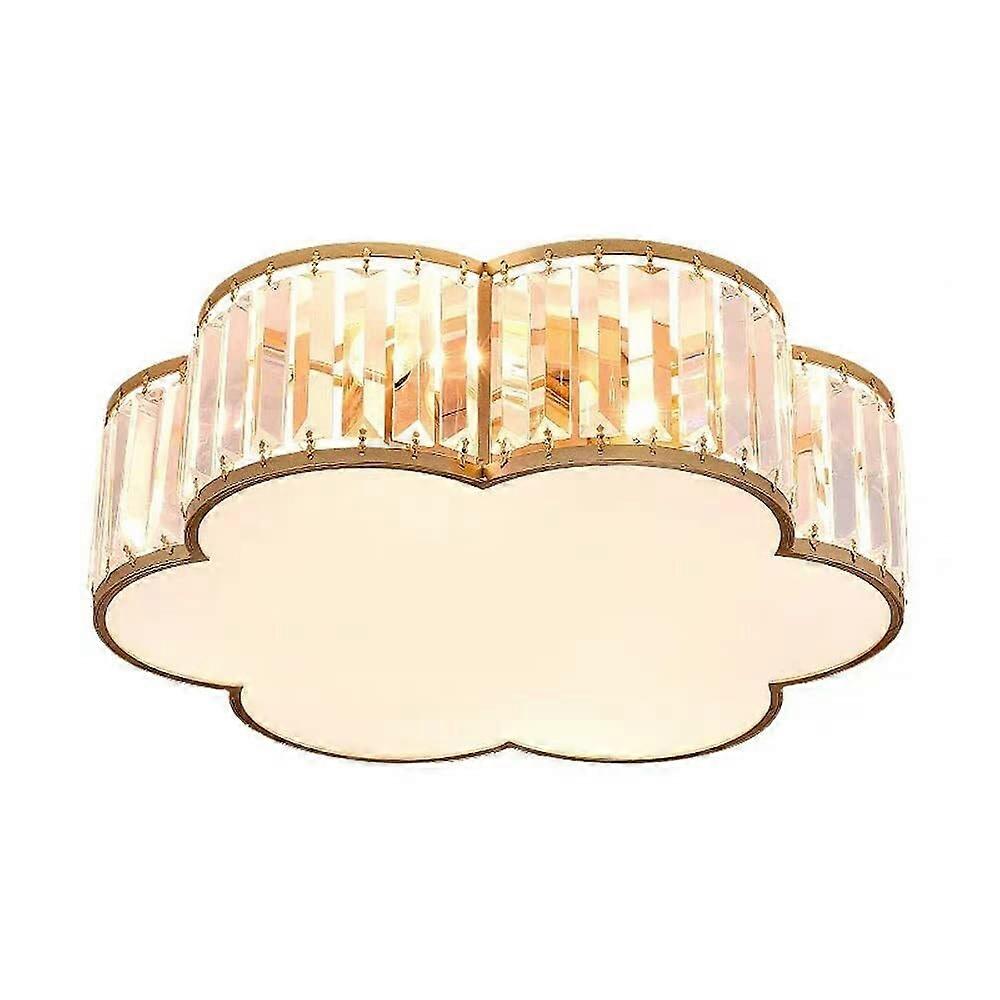 Gold Brass Flush Mount Ceiling Light with Crystal Glass Shade and Elegant Brass Edging 35cm