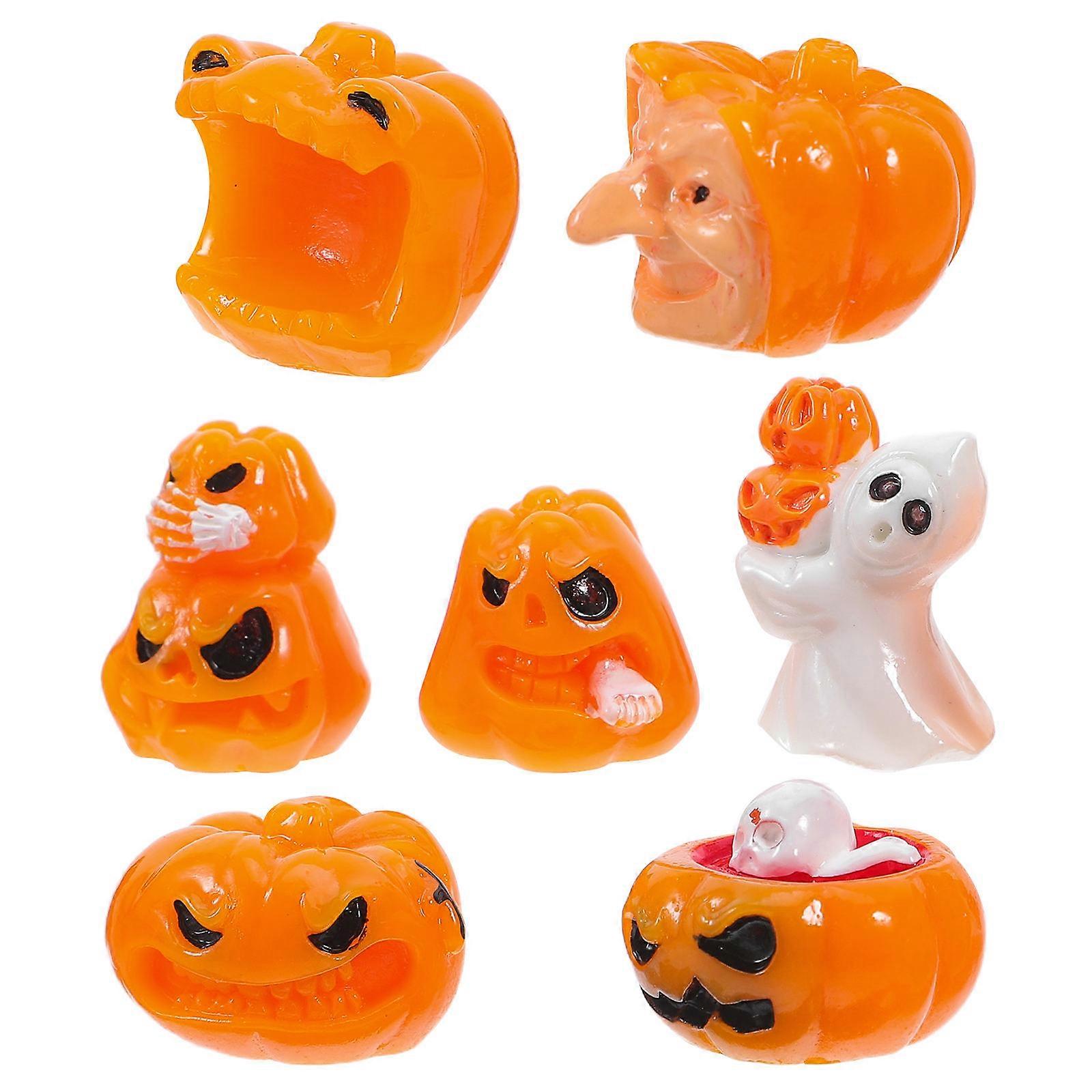 Mini Resin Pumpkins for Decor 7Pcs Creative Halloween Ghost Figurine Set