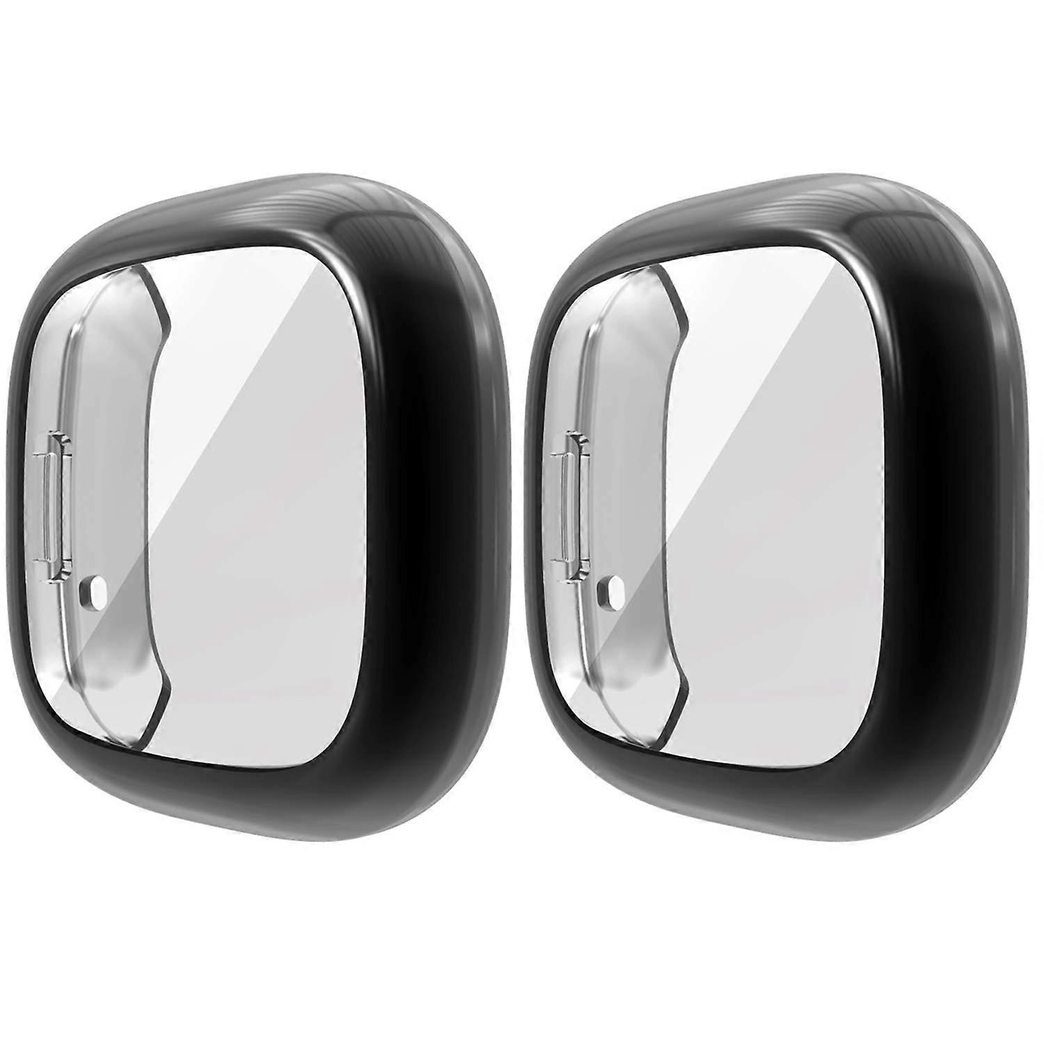 2 Pack Screen Protector Case for Fitbit Versa 3 and Sense, Full Coverage Soft TPU Bumper, Black