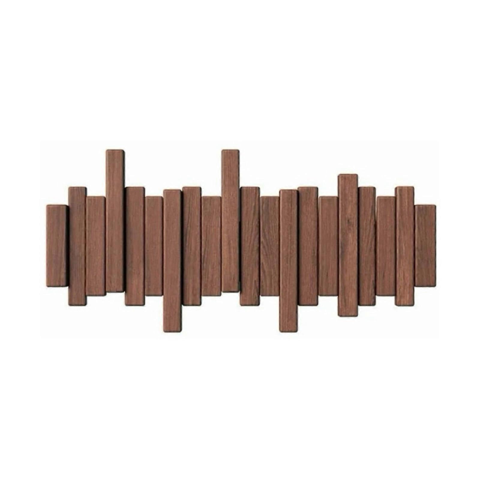 Wall Mounted Coat Rack with Foldable Hidden Hooks, Walnut Beech Wood, 6 Hooks for Entryway