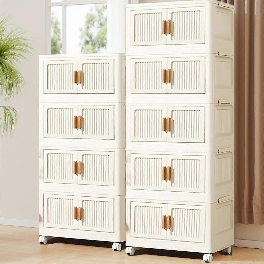 Plastic Storage Bins with Lids, 40 Qt Stackable Containers with Wheels, Collapsible 3 Tier White