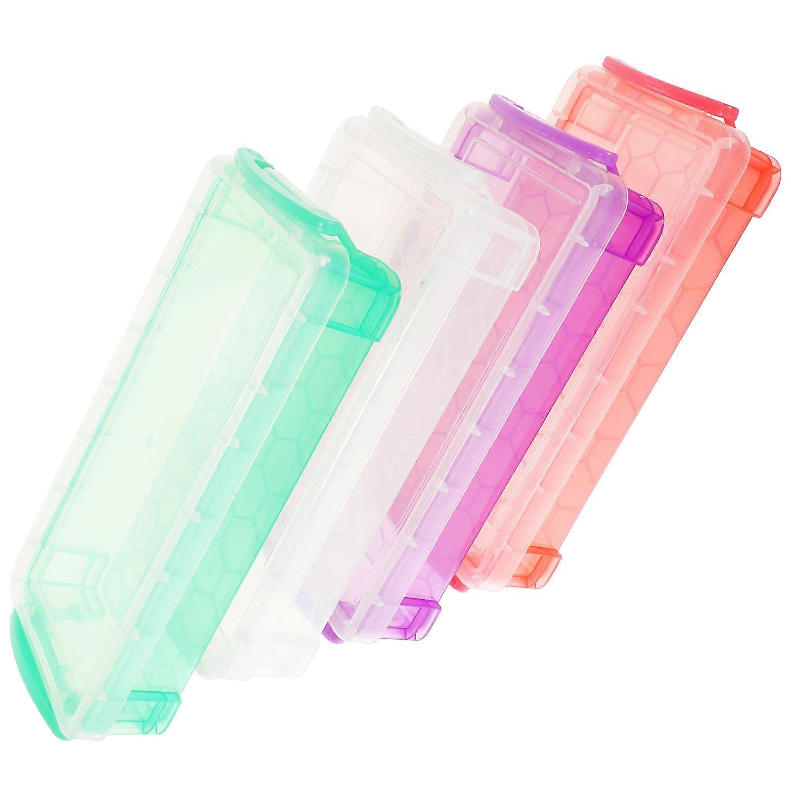 4Pcs Pencil Cases Multi Function Pencil Storage Boxes Plastic Pencil Cases for Students
