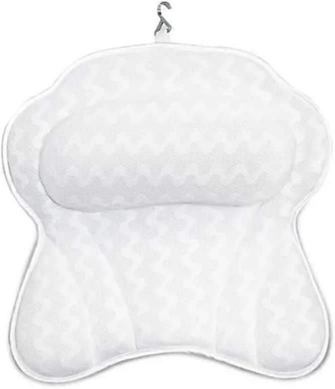 Bath Pillow with Suction Cups, 3D Air Mesh Bathtub Pillow for Head and Neck Support, White