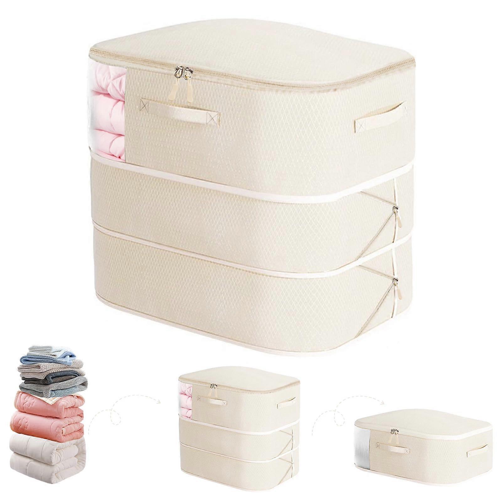 Large Capacity Compression Storage Bags with Zipper, TripleLayer Blanket Organizer, Washable Beige