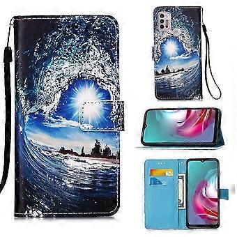 Étui à rabat horizontal en cuir tissé uni, motif dessin coloré, avec porte-cartes, portefeuille et cordon, pour Motorola Moto G30 / G10 / G10 Power (références 26-27).