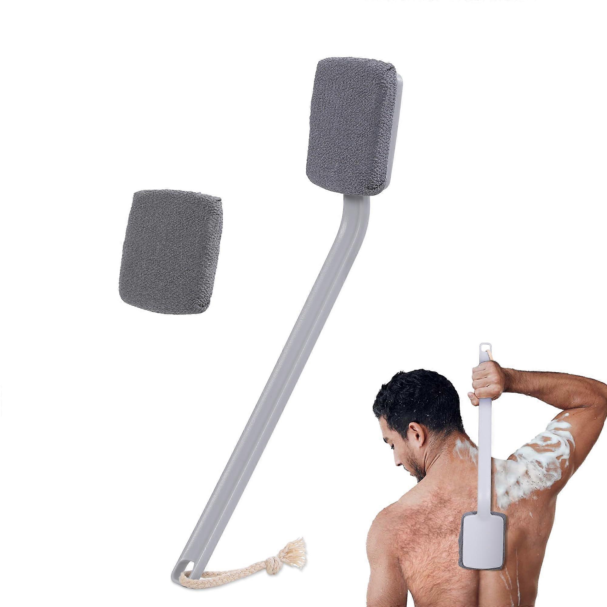 Back Scrubber for Shower with Ergonomic Curved Long Handle and Replaceable Scrub Cloth