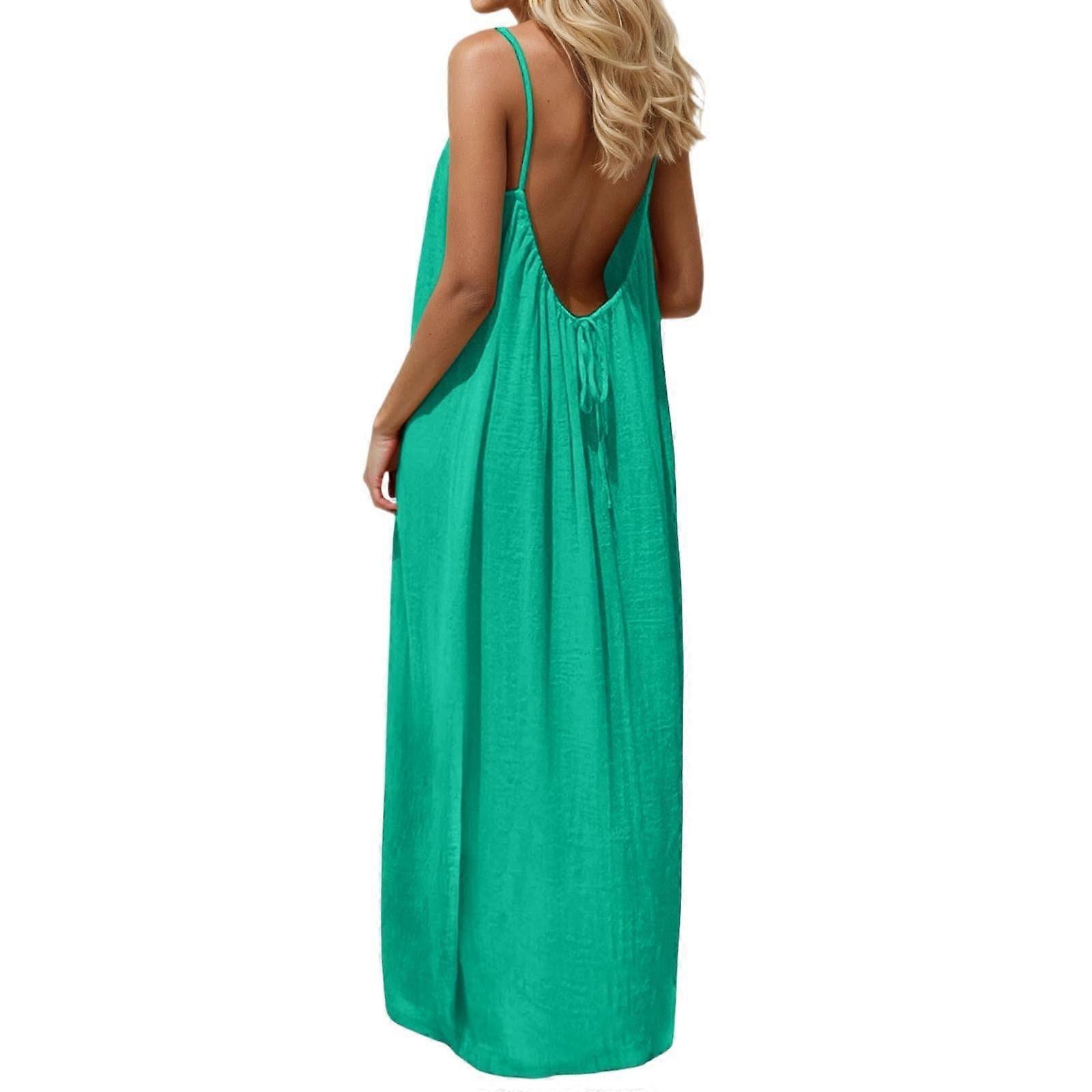 Women's Spaghetti Strap Backless Loose-fitting Resort Style Long Dress 3 XL  | Fruugo FR
