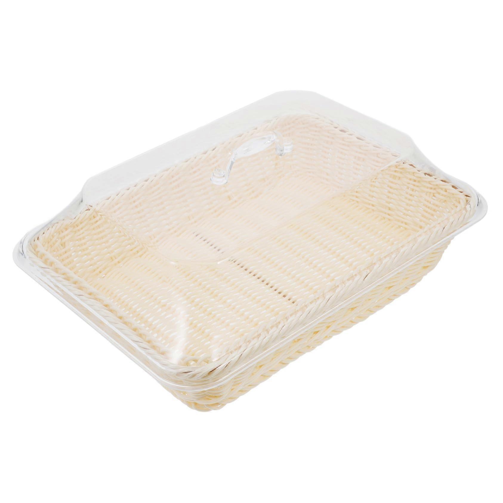 Bread Basket with Lid Durable Plastic Woven Design for Kitchen Countertop Fruit and Snack Storage