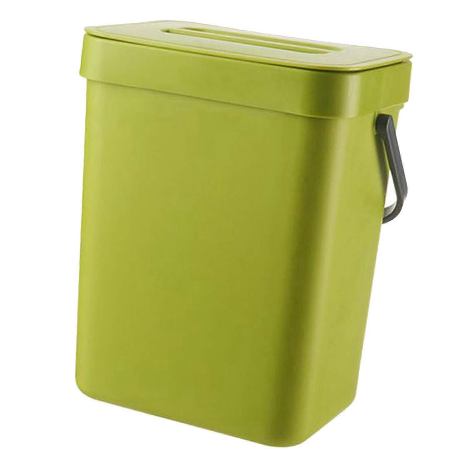 Hanging Trash Can for Kitchen Cabinet, Small Plastic Waste Bin with Handle, Green 3L