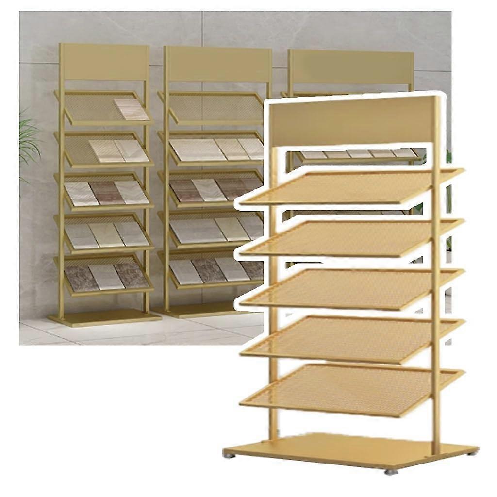 5Tier Gold Metal Tile Display Rack, SpaceSaving Ceramic Sample Stand with Durable Frame and Easy Access