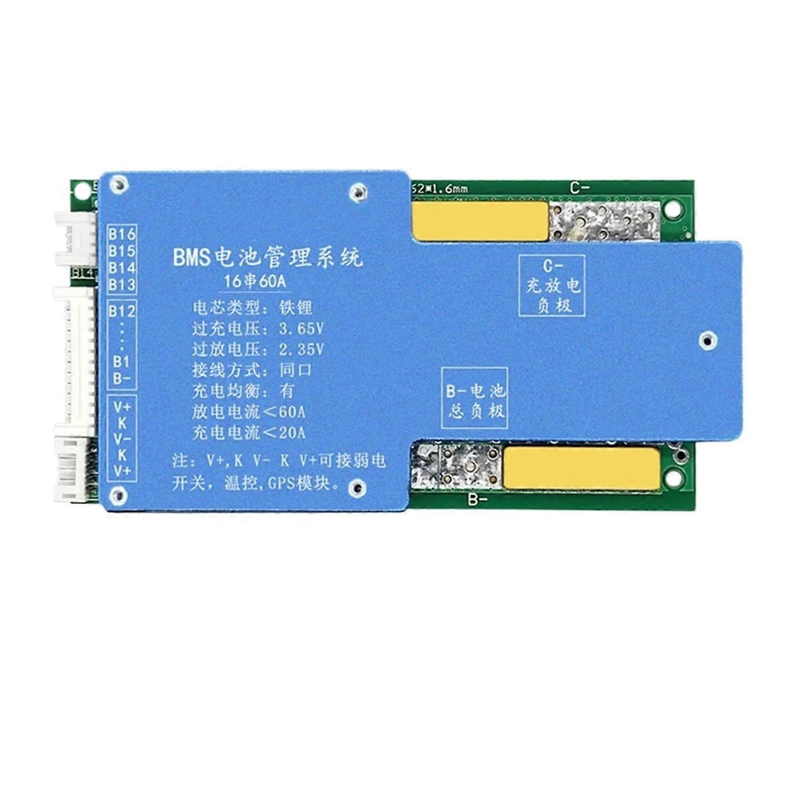 16S 48V 60A Lithium Battery BMS with Active Balancing, Overcharge Protection and Temp Control