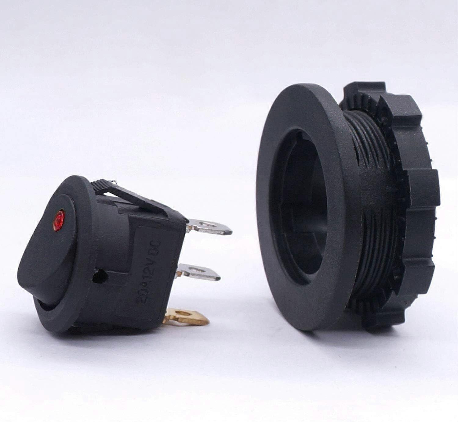12V Round Green LED Rocker Switch with Indicator Light, On Off 3 Pin Easy Wiring Setup