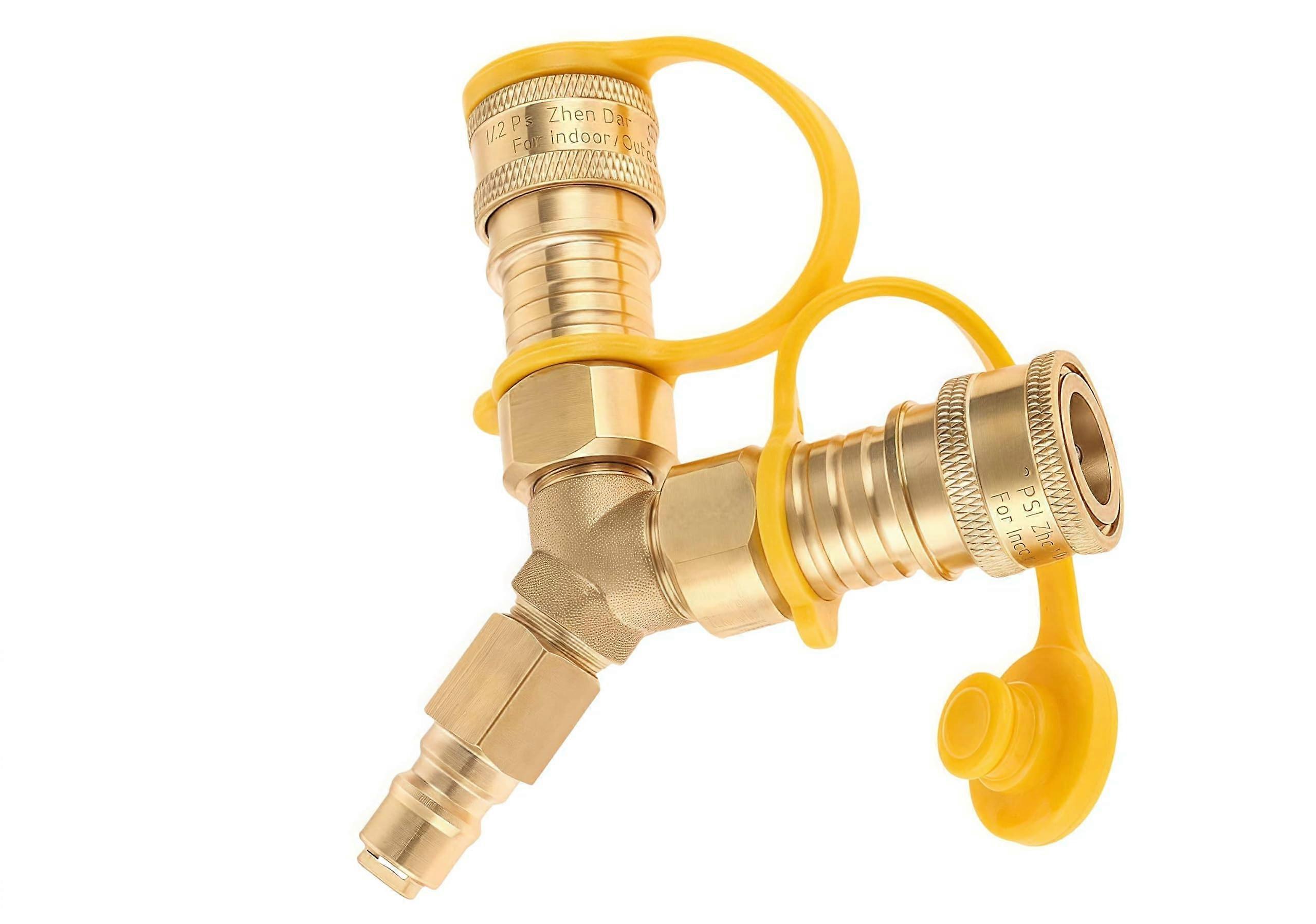 3/8 Inch Propane and Natural Gas Quick Connect Y Splitter Adapter for BBQ, RV, Fire Pit, Pizza Oven