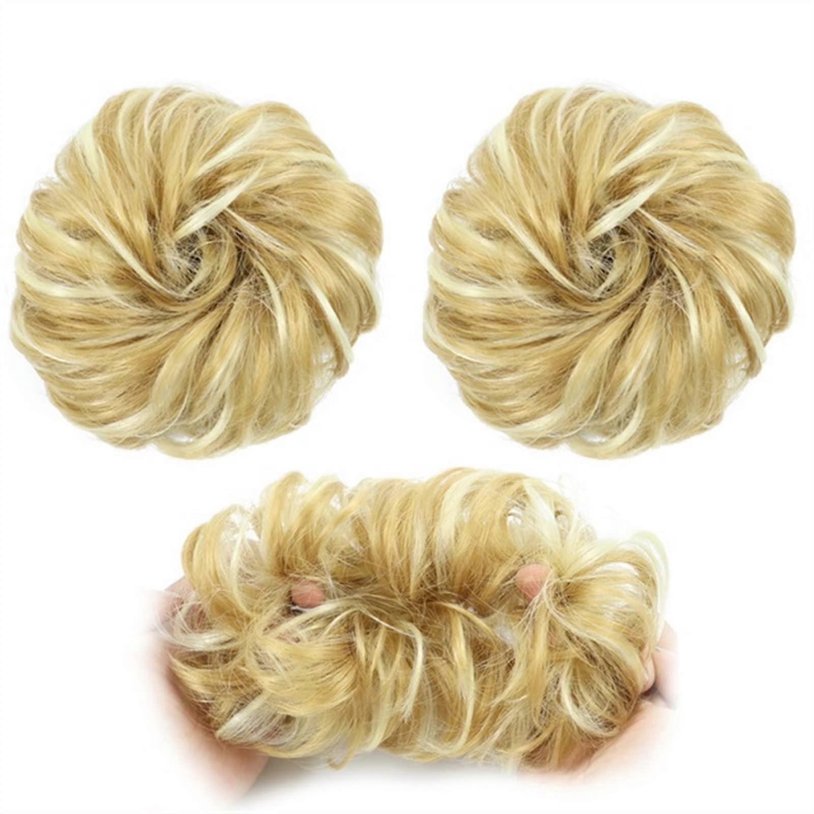 Chignon bouclé décoiffé avec élastique, blond, référence 27H613, pour femmes