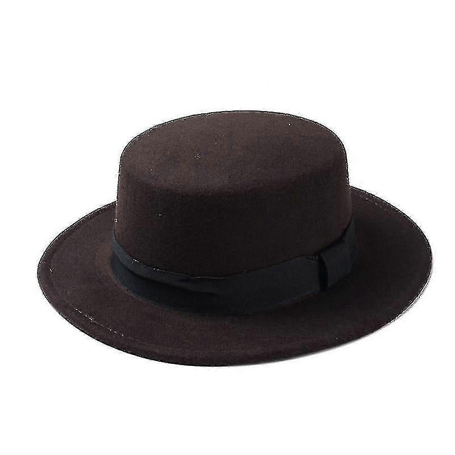 Hats Wool Boater Flat Top Hat's Coffee