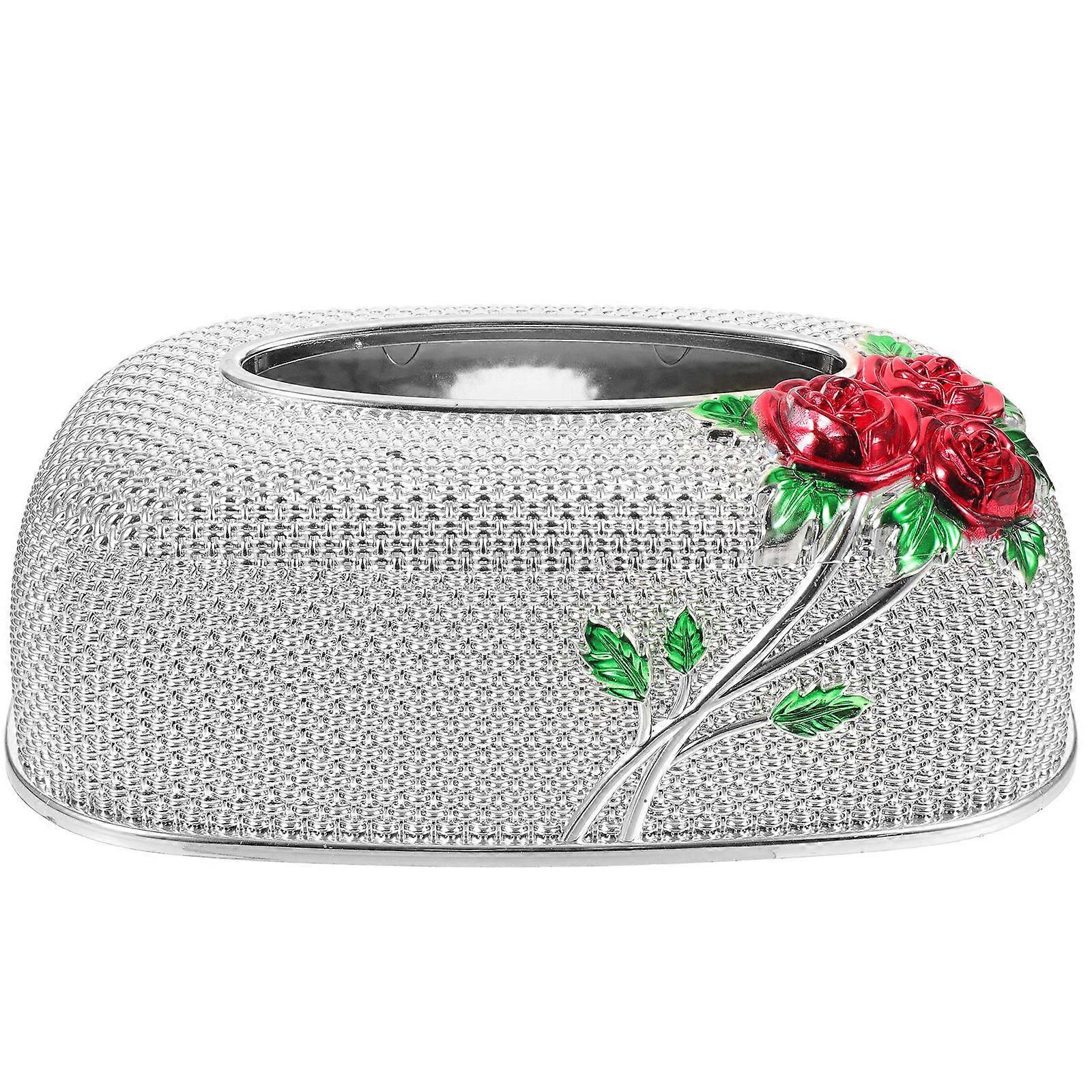 Plastic Paper Towel Box Rose Pattern Tissue Holder for Rooms