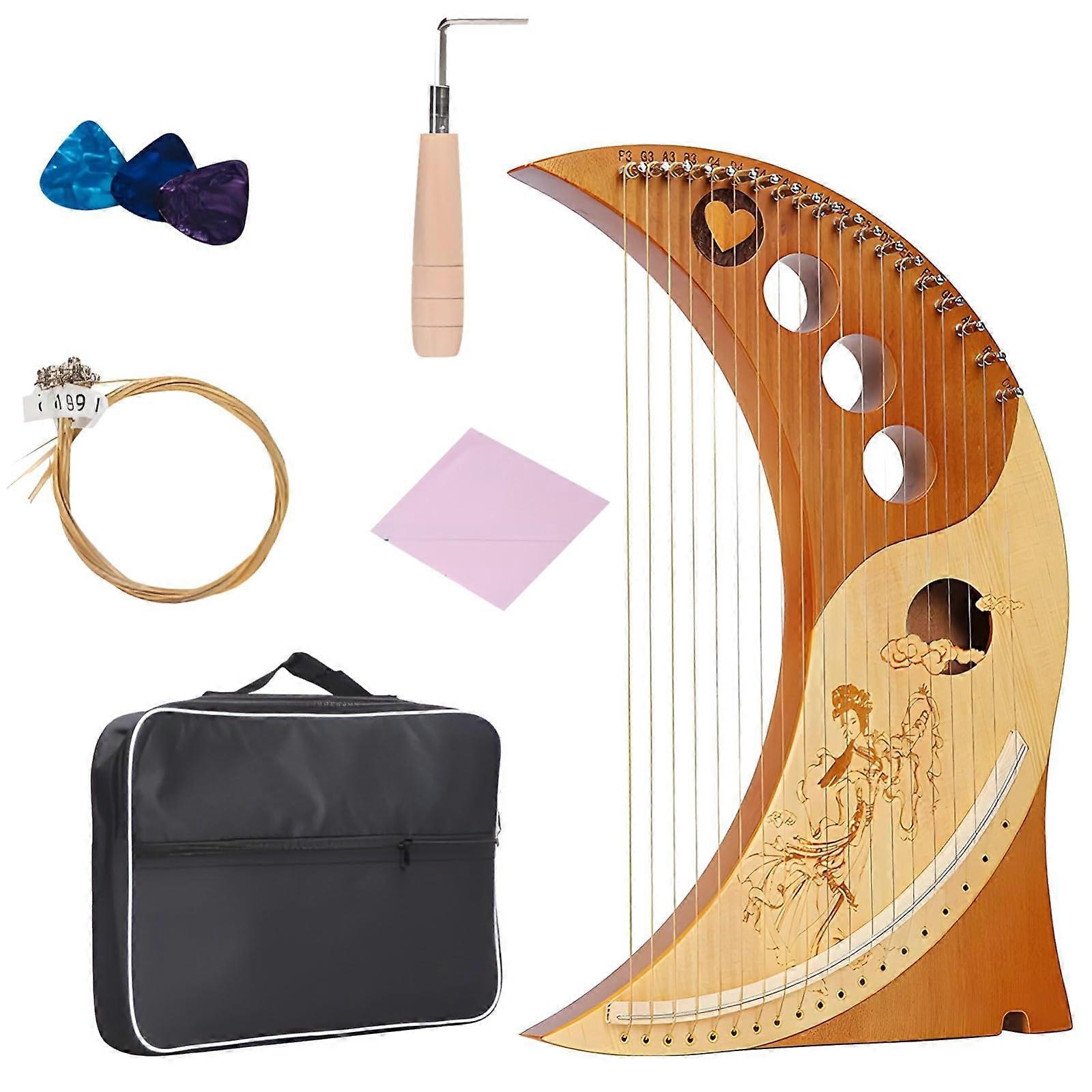Lyre Harp 19String Solid Wood Hand Carved with Tuner for Beginners and Professionals