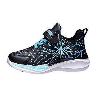 Jungen-Sneaker mit Klettverschluss, geschlossener Zehenpartie, nicht weicher Sohle, sportliche Laufschuhe für Kinder, Freizeitschuhe für drinnen und draußen, Schwarz, 9,5–10 Jahre