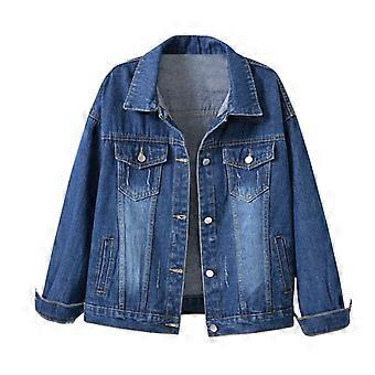 Giacche di jeans da donna, alla moda, casual, colorate, tinta unita, taglia grande, con tasche e bottoni, cappotto corto da donna, taglia L, blu