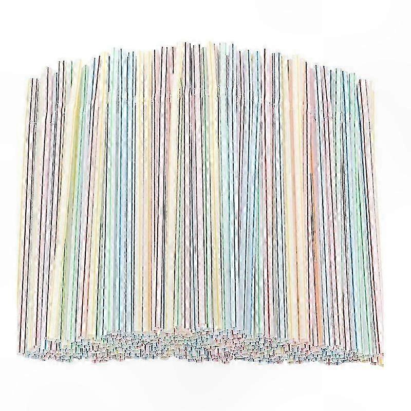 Multi-Colored Plastic Straws, 8-Inch Bendable Striped Drinking Straws, 500 Count