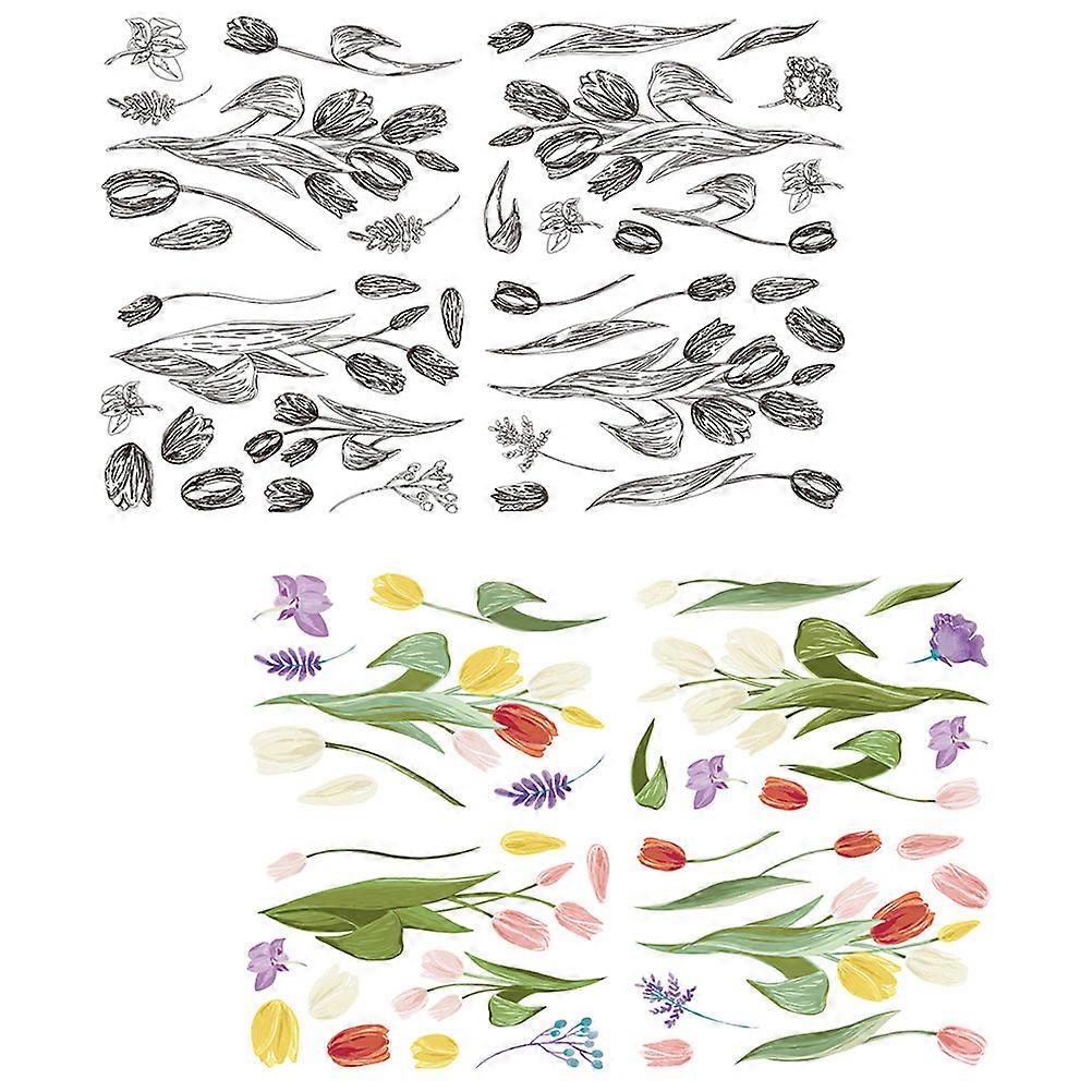 Spring Window Stickers Tulip Pattern for Decoration 2Sets PVC Material