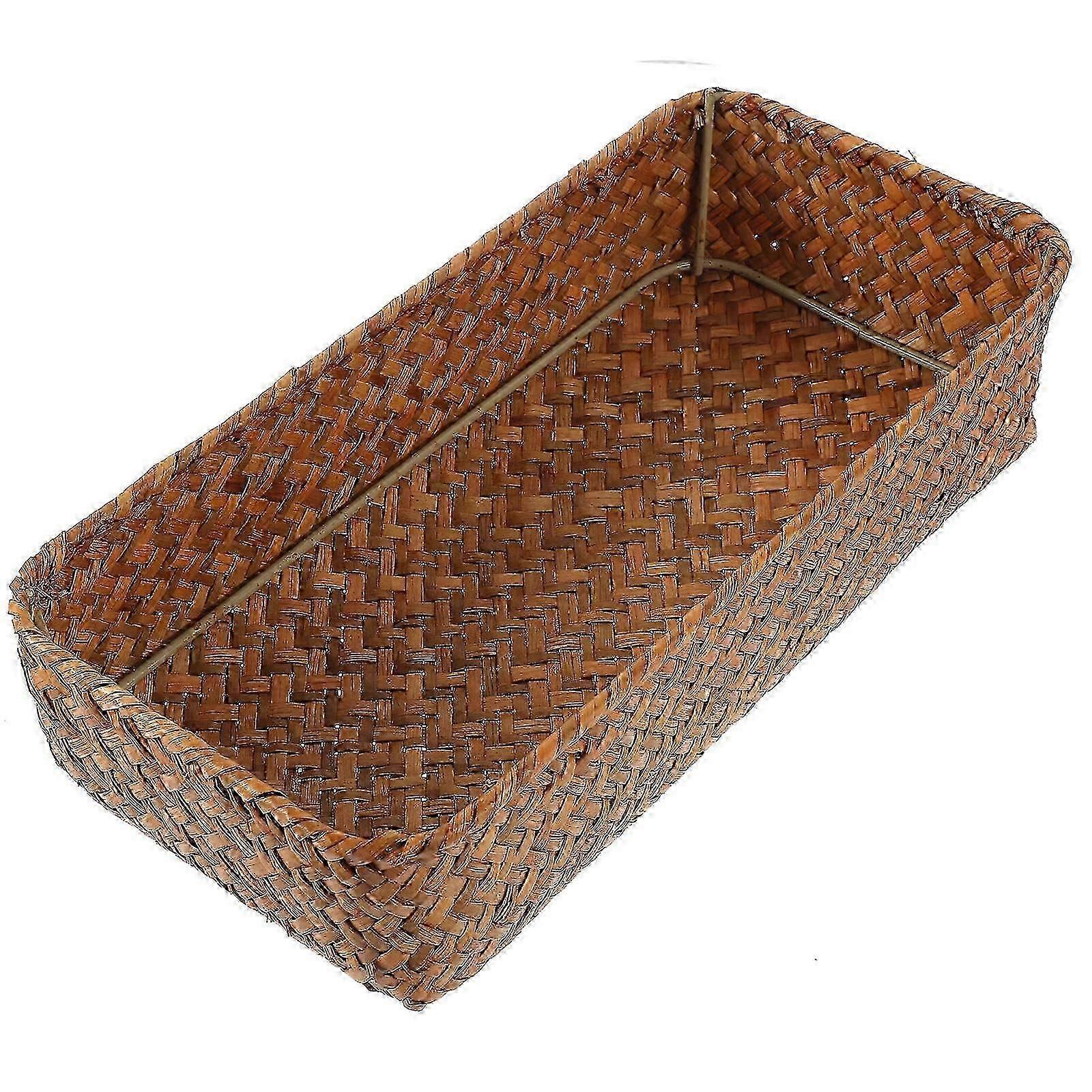Woven Cutlery Storage Basket | Straw Rustic Multi-functional Organizer 1Pack