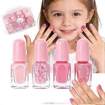 4Pcs Nail Polish Set for Children, Non-Toxic, Water-Based Peel-Off Nail Polish for Girls, Pink Glitter Nail Polish, Quick Drying, Perfect for Birthday