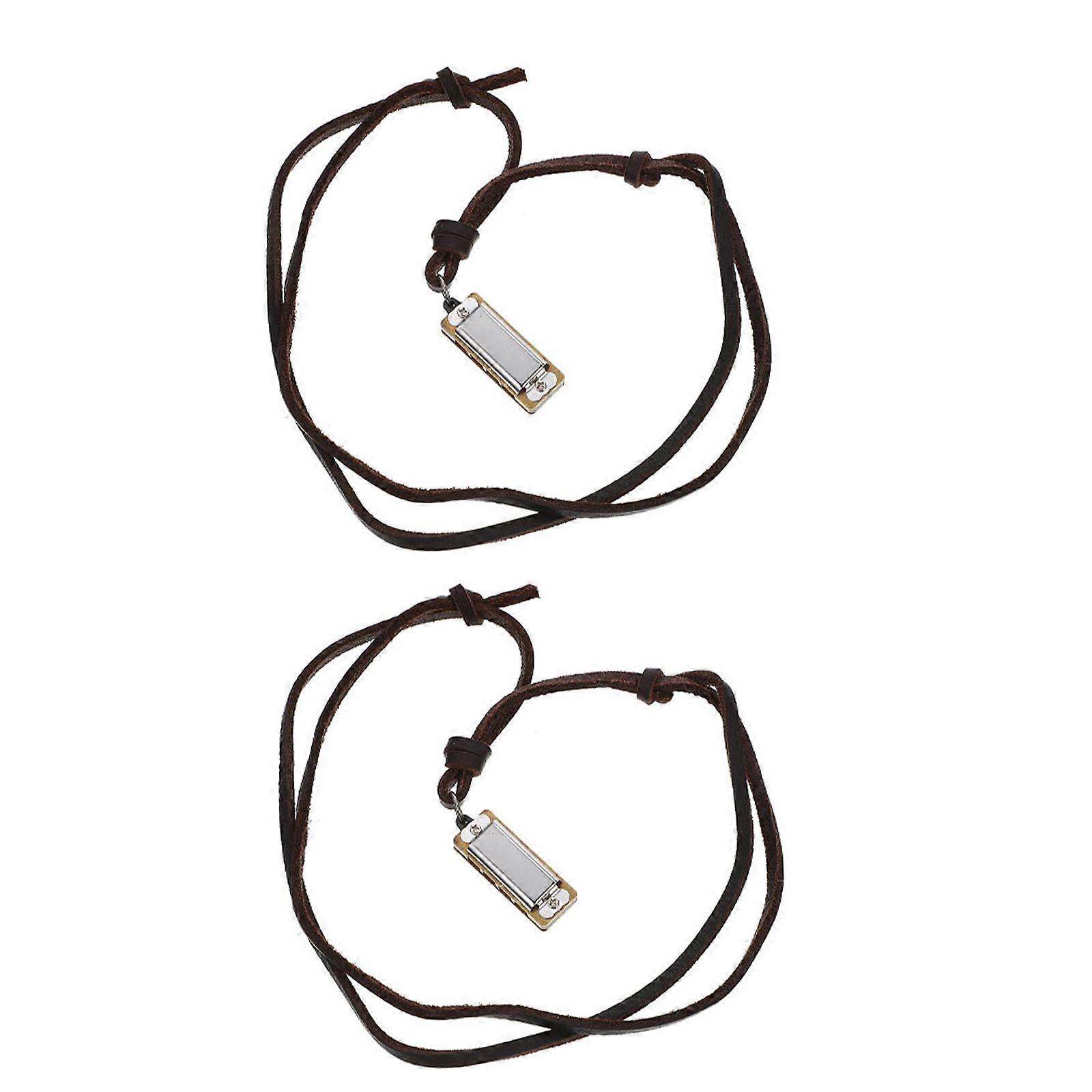 2pcs Vintage Harmonica Shape Necklaces Miniature Harmonica Hanging Pendants