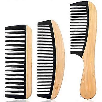 Conjunto de 3 pentes de bambu com dentes largos, pente de madeira para cabelos cacheados/grossos/molhados, pentes de bambu antiestáticos com dentes de baquelite, pentes de dentes largos para mulheres e homens.