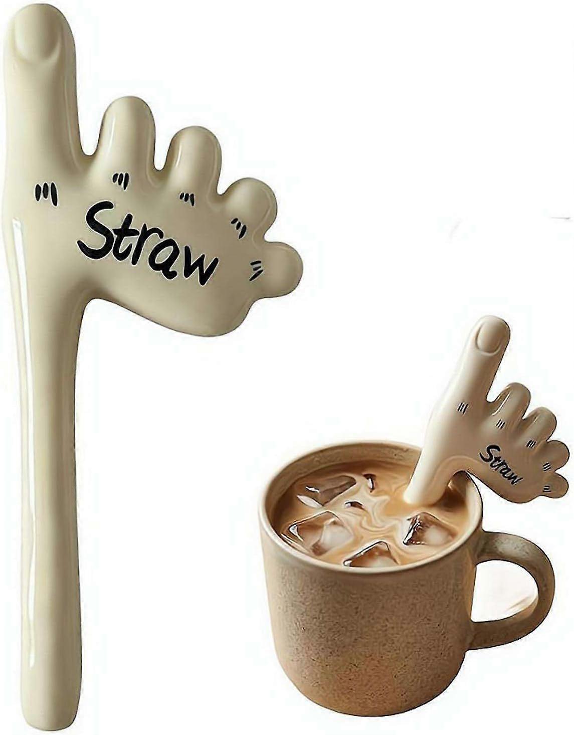 Ceramic Palm & Thumb Shaped Straw, Creative Coffee Cup Accessory