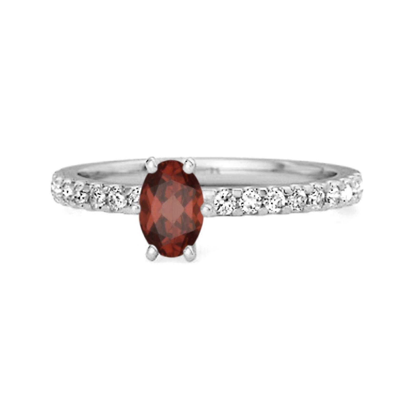 Garnet Oval Solitaire Ring - 925 Sterling Silver