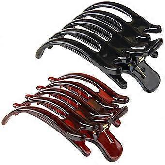 2 Stück große Kunststoff rutschfeste Haarkralle Clips Haarnadel Klemme mit Innenzähnen für Frauen Mädchen (Schwarz + Braun)