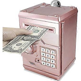 Código eletrônico cofrinho contador de dinheiro cofre caixa banco de moedas para meninos meninas senha caso de bloqueio (ouro rosa)
