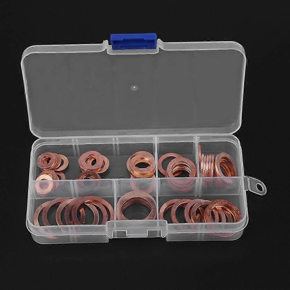 80pcs Solid Copper Sump Plug Assorted Washers Metal Kit Garage Engine Set with Box