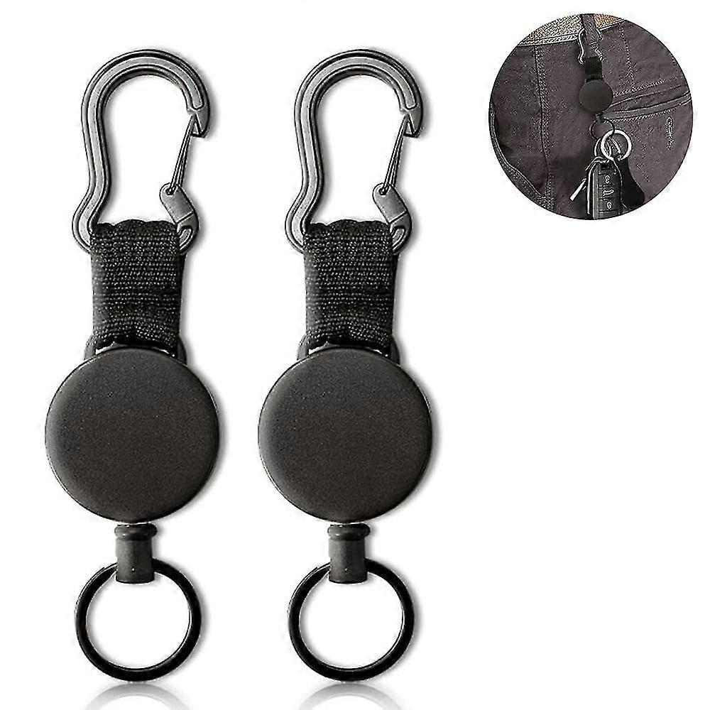 2 Pcs Retractable Key Chain Black Elastic Pull Buckle Retractable Key