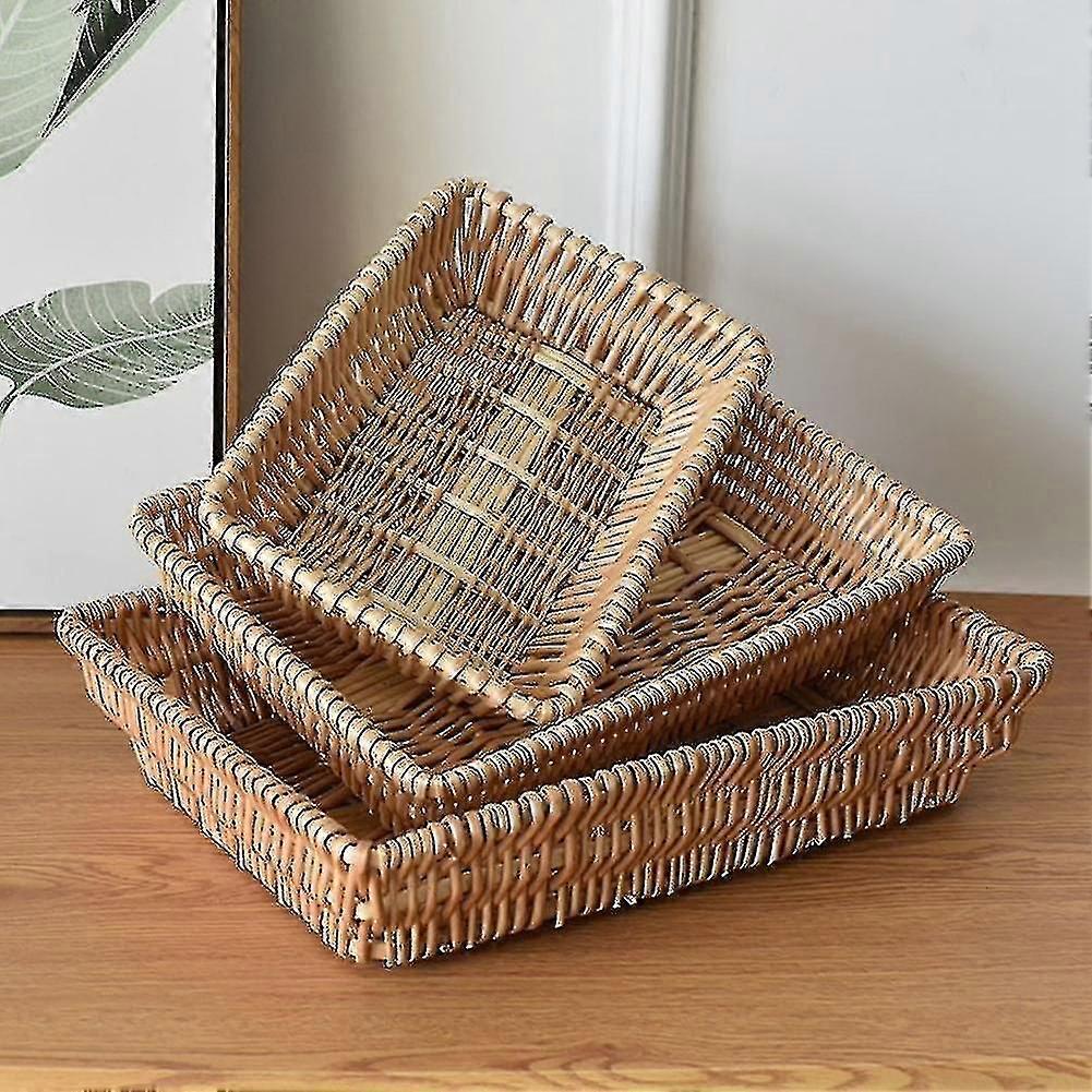 Rattan Woven Breads Basket Set Of 3, Stackable Fruit Baskets
