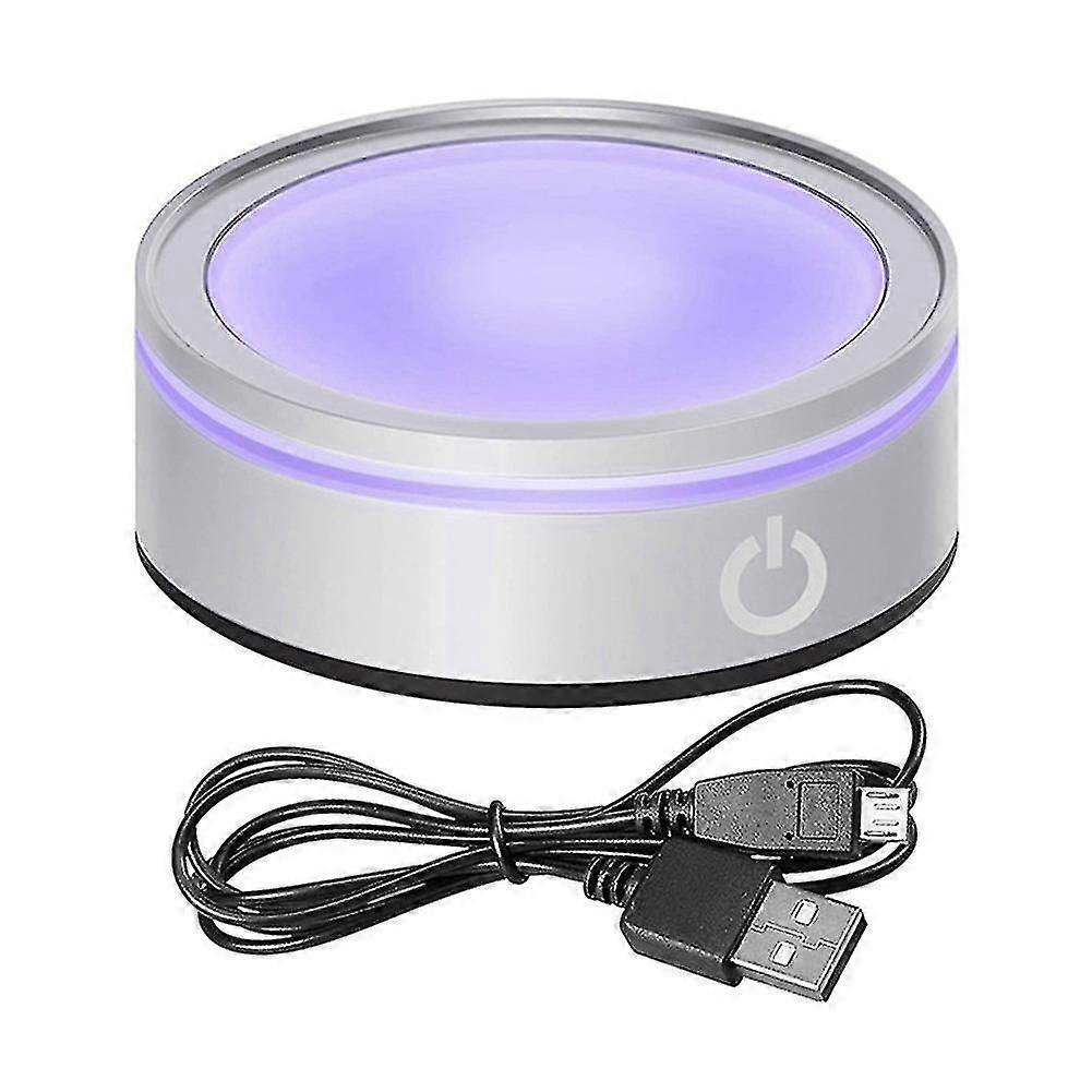 Led Light Base With Sensitive Touch Round Colorful Stand Silver Flat