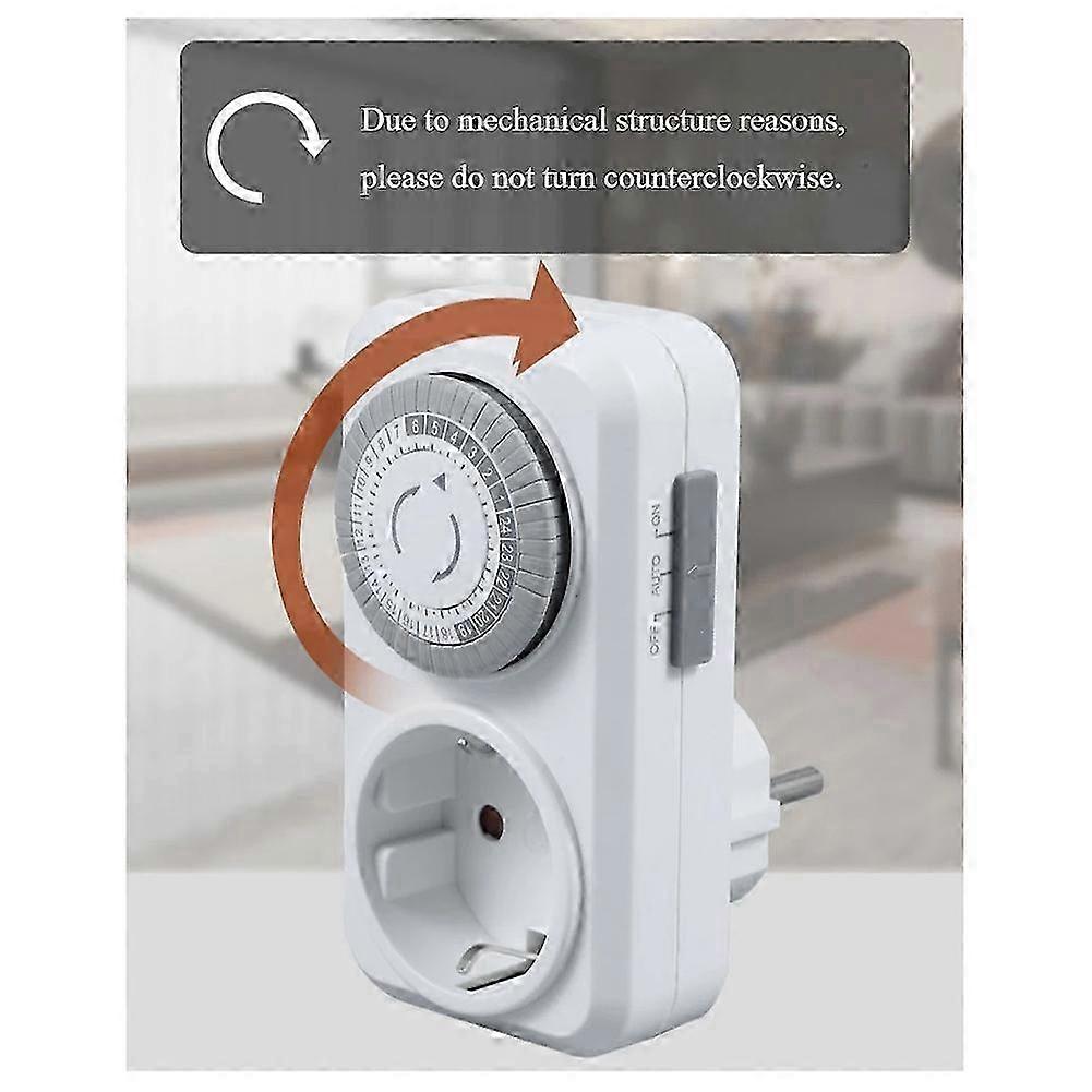 Timing Socket 24-Hours Cycle Switch Mechanical Timer Automatic Shutdown with Overload Protection 16A High-Power EU Plug