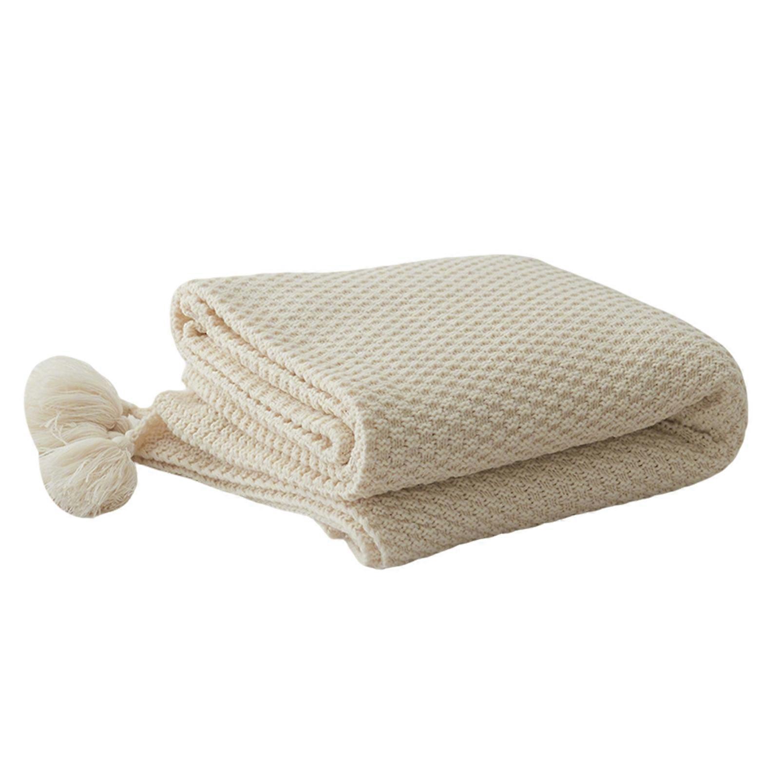 Solid Color Knitted Blanket with Fringe for Bed and Sofa