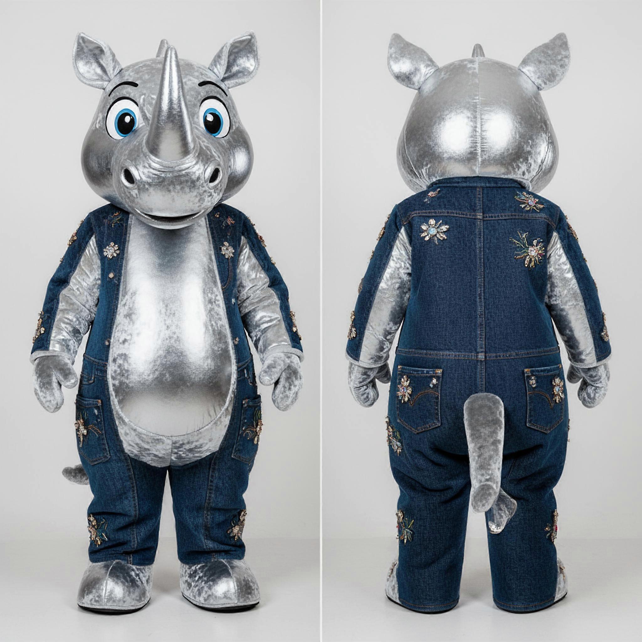 MASTICOT Silver Broad Shouldered Rhinoceros Mascot