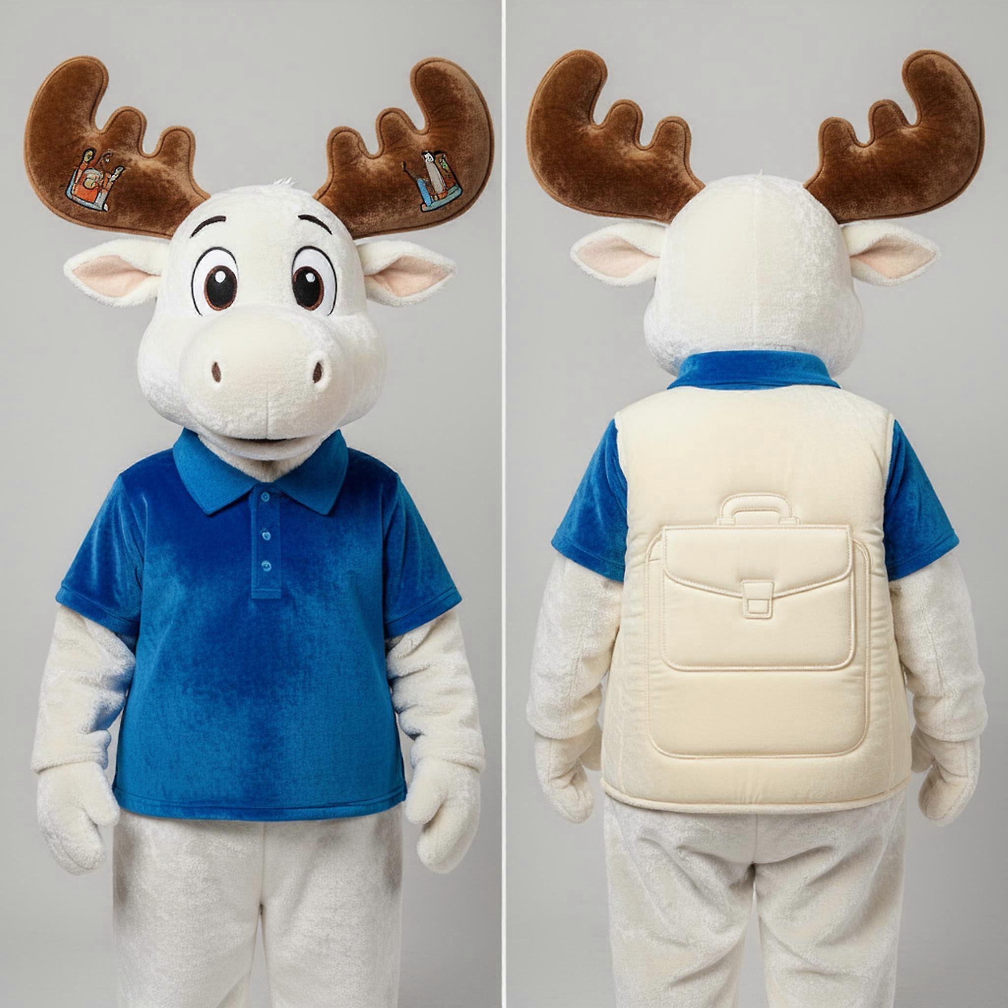 MASTICOT Velvet White Horned Moose Mascot