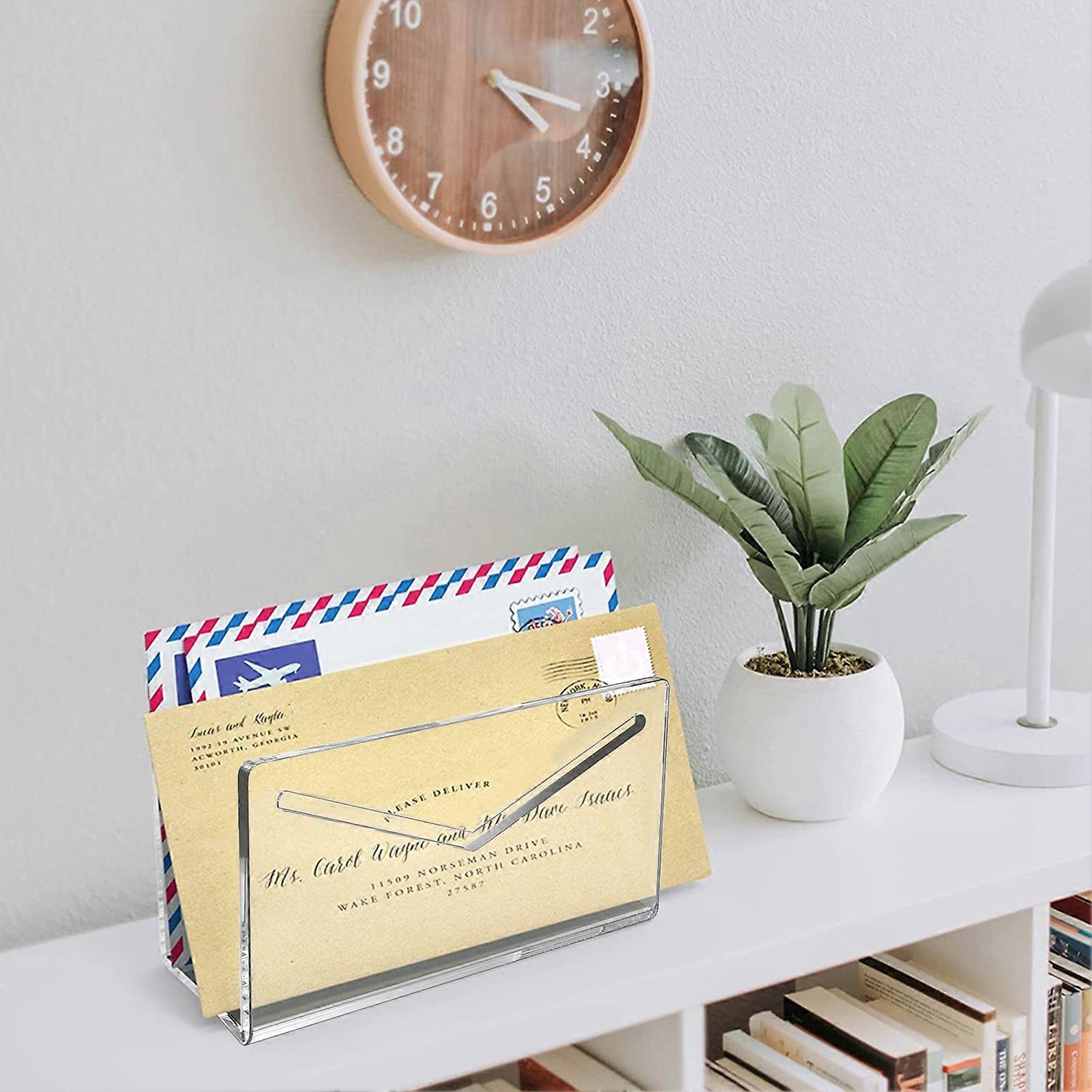 Space Saving Clear Acrylic Mail Holder for Desktop Document Storage