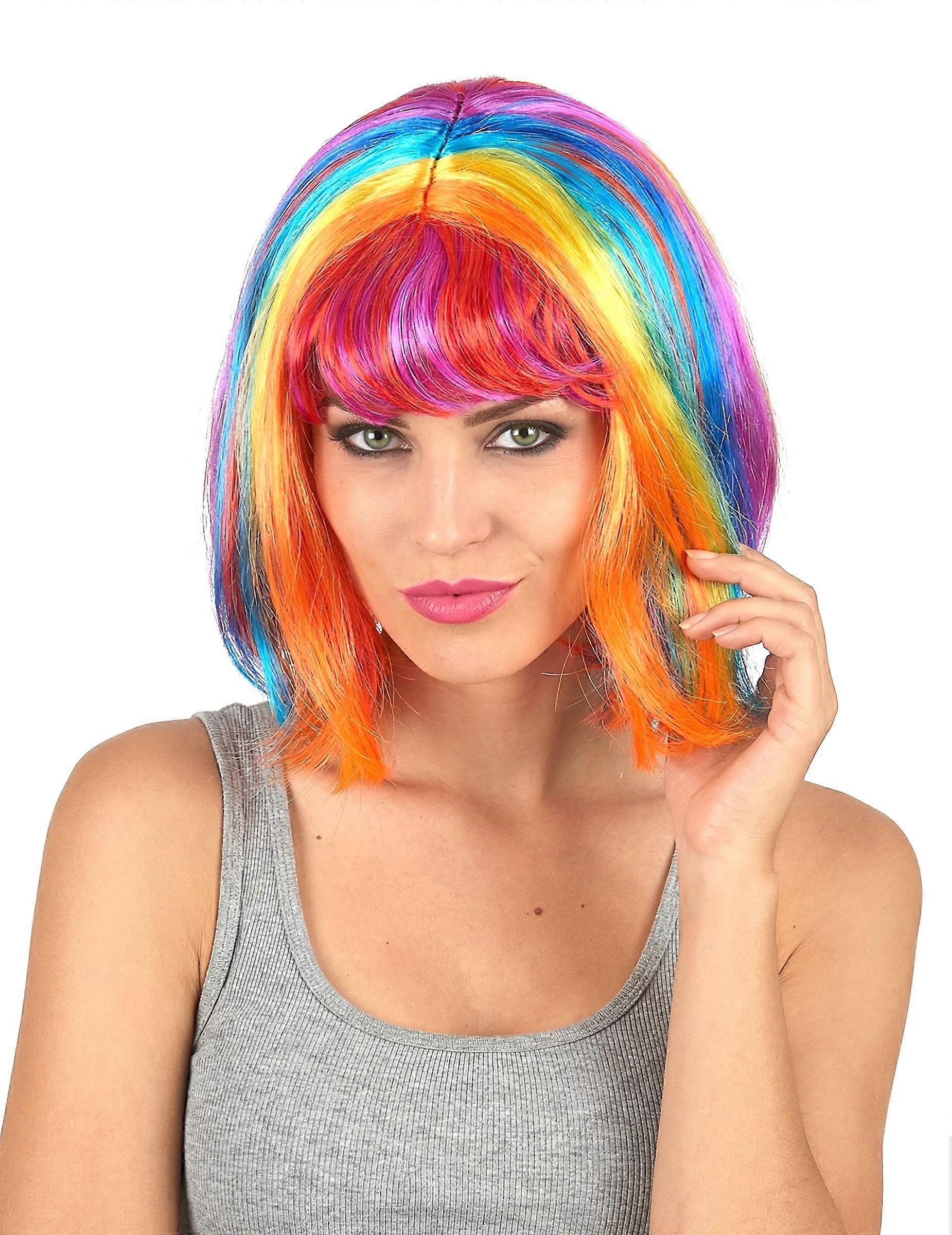 Multicolored square wig with bangs for women