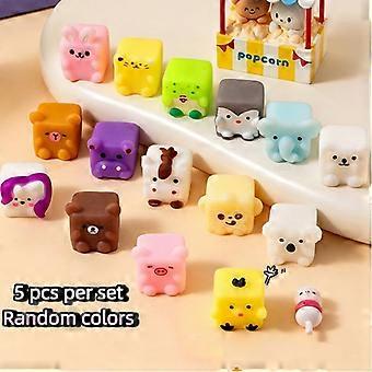 5Pcs Kawaii Animal Mochi Squeeze Toys Mini Square Soft Fidget Gadgets for Relaxation Home Office Desk Decor