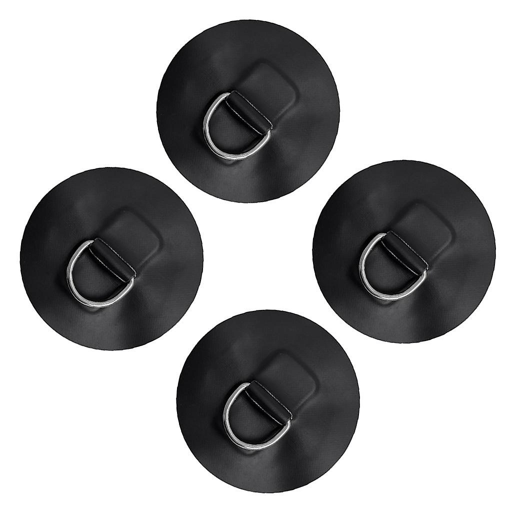4 stykker D-ring Pad Patch til Oppustelig Båd Flåde Jolle Kajak Sort