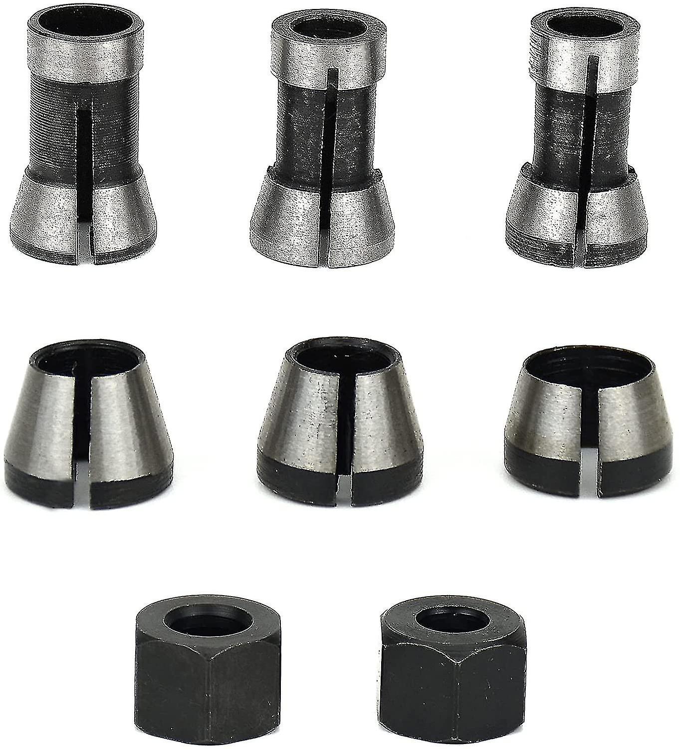 Starlight-6pcs Milling Chuck, 6mm 6.35mm 8mm Collet Trimmer Chuck, Wood Router Chuck, Router Collet, Engraving Machine Collet Adapters +2 Nuts