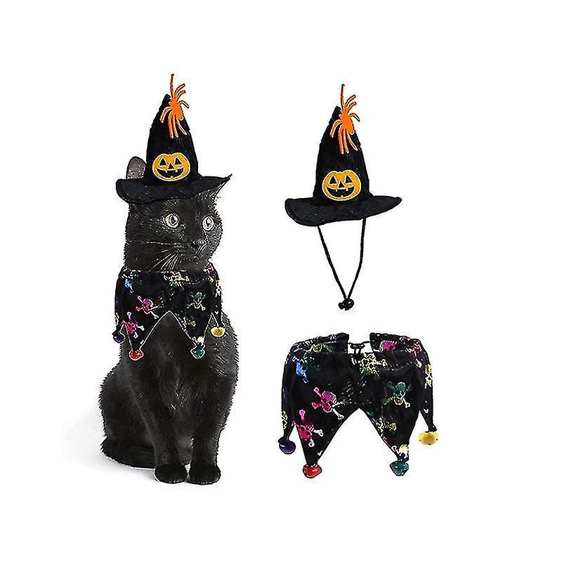 2 Pieces Cat Dog Halloween Costumes, Pet Halloween Costumes Set With Halloween Cat Collar And Witch