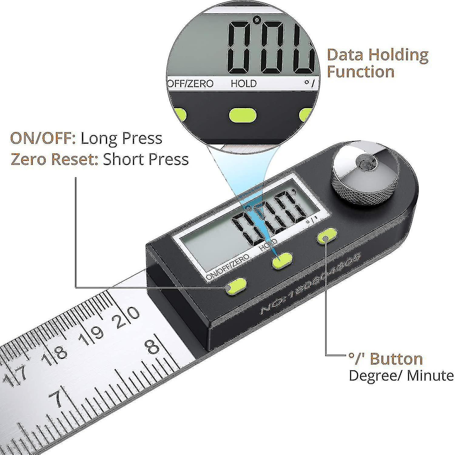 Dhrs Protractor Digital Display Angle Ruler Digital Display Universal Angle Ruler 200mm Stainle