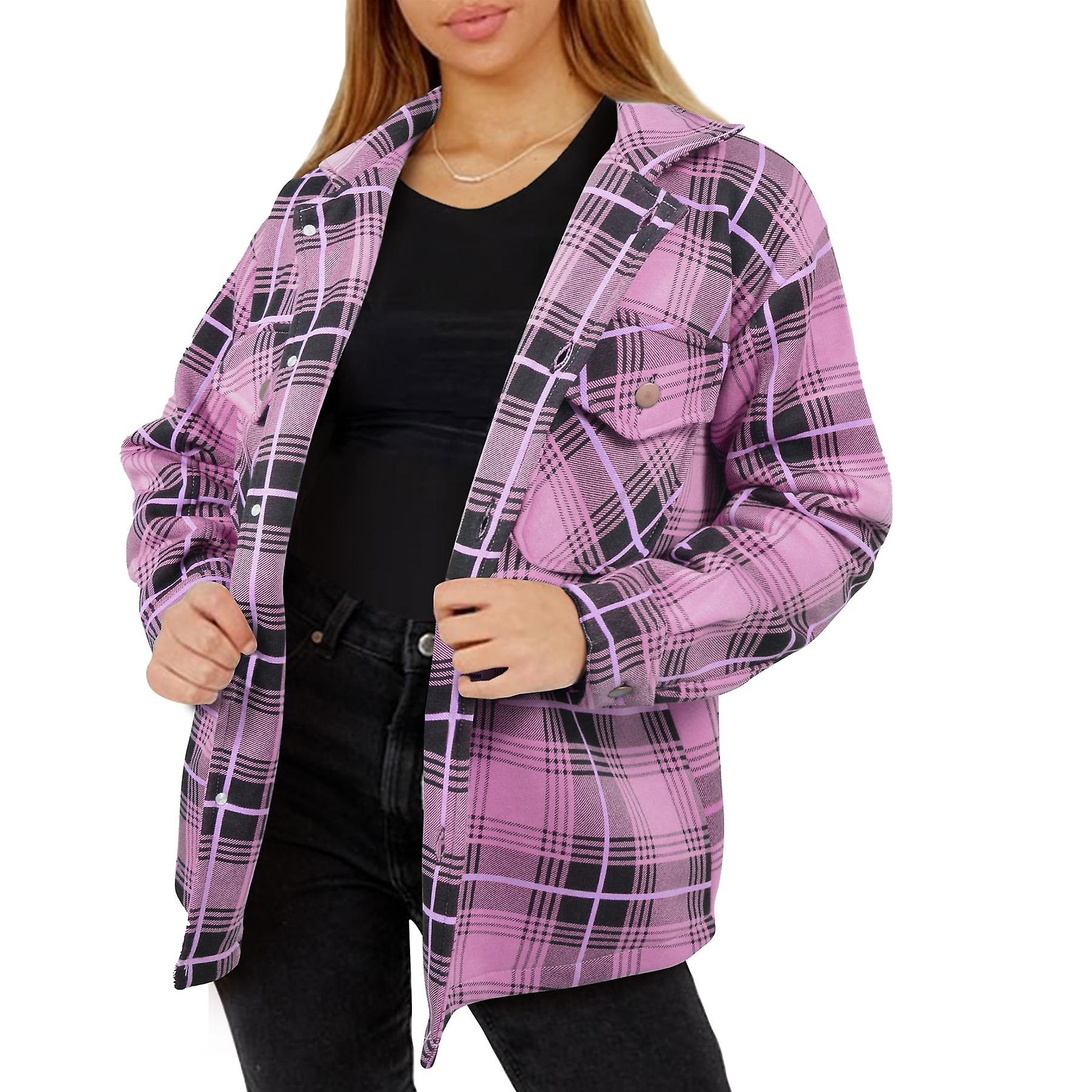 Ladies Shacket Checked Print Oversize Coat